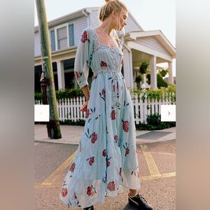 Free people Morning Meadows Long-Sleeve Maxi Dress pastel blue new medium